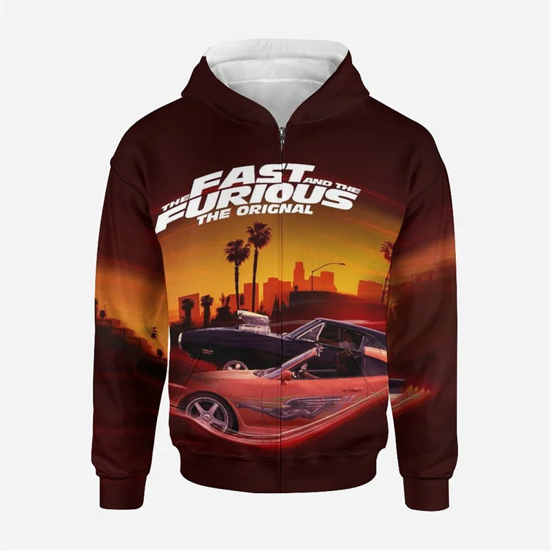 Fast & Furious 3D Print Men Deti Zip Hoodie Streetwear Horúce predávajúce cestné pretekárske štýly Spring a jesenná bunda mikina