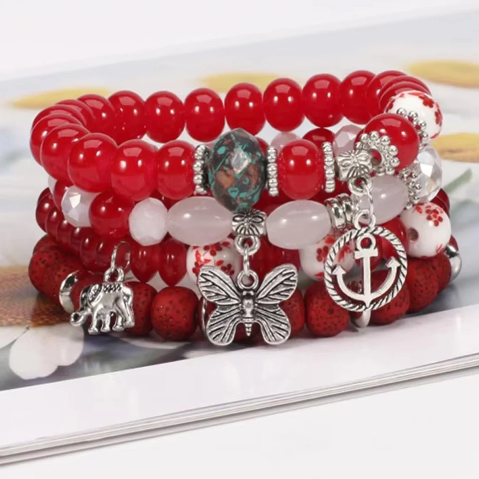 Fatima Cross Evil Eyes Charm Glass Glass Glass Náramky sada fialová čierna ružová biela korálková ženy módne chránia šperky