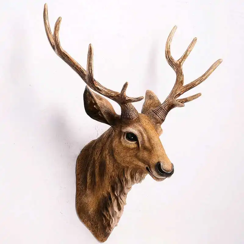 Faux Deer Head 17 palcov Faux Animal Head Wall Décor Ručne vyrábaný statok dekor rustikálne steny dekorácie Deer parohov hlava socha živicí