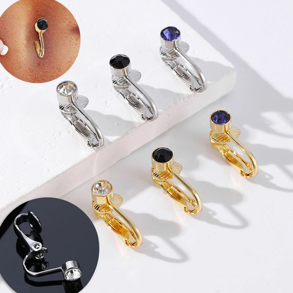 Faux falošné brucho piercing farebný okrúhly kryštál falošné brucho gombíky pircing sponky na pupočníkovú pupkovú chrupavku klip šperky