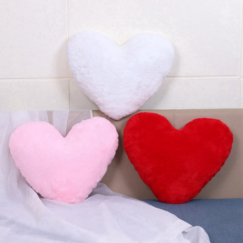 Faux králičie kožušina ružový mäkký vankúš Červené srdce tvar vankúška Plush Vankúš Valentín Deň darčekový vankúš vankúš na nadýchané domáce dekorácie darček
