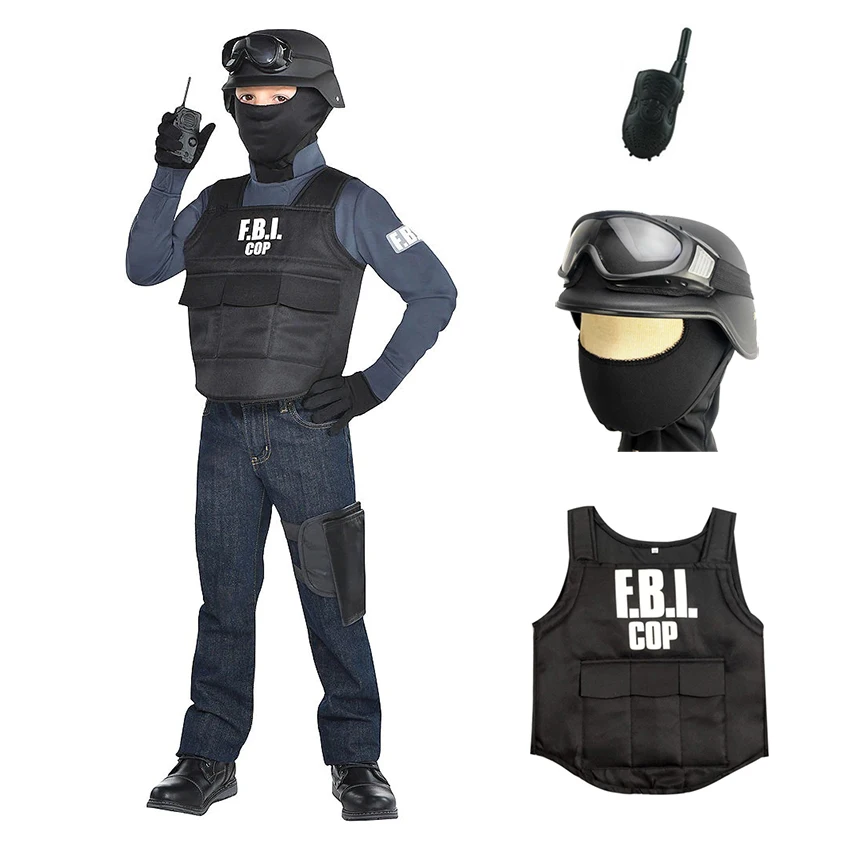 FBI špeciálny agent Uniforma vesty Outfits Police Armed Cosplay luxusný halloween kostým pre deti karneval hlava hlavy prop