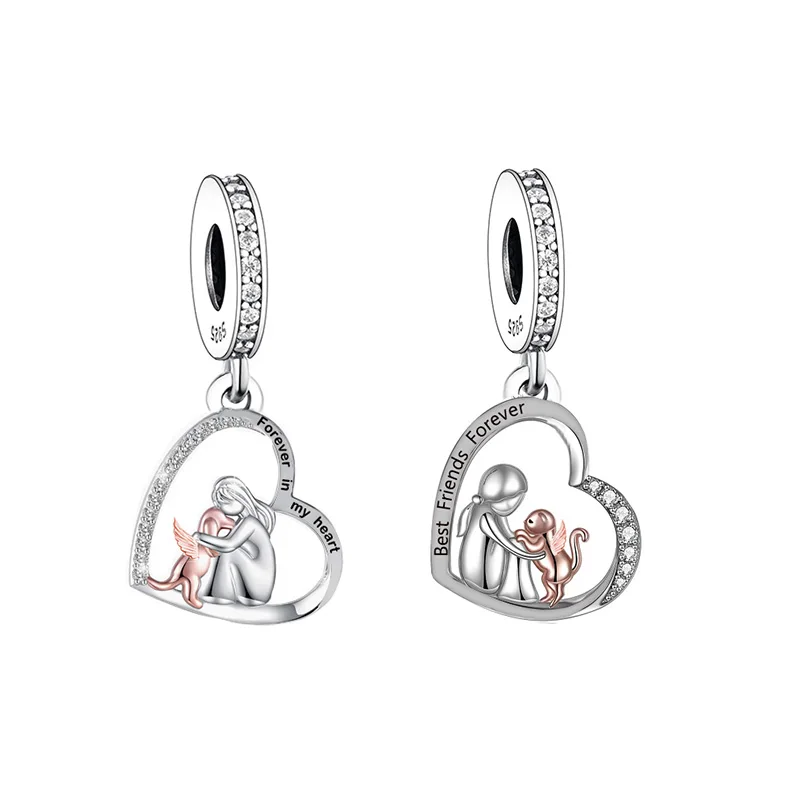 FC Jewelry Fit Originálny kúzlo náramok 925 Sterling Silver Girl Angel Cat Dog Pess Pes