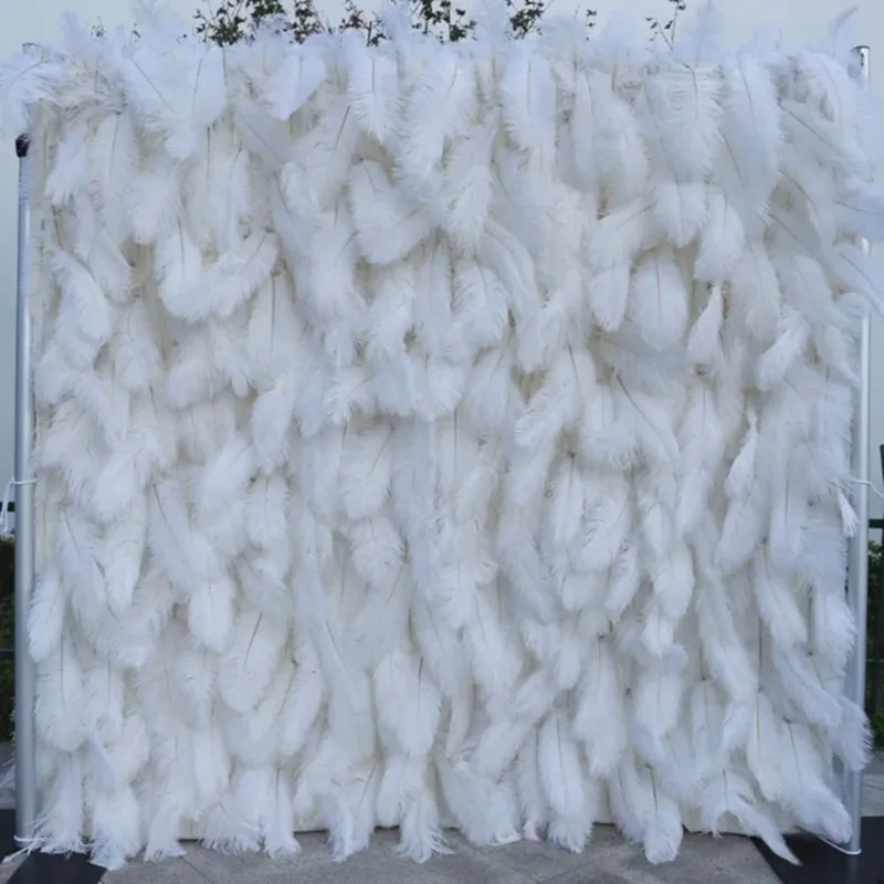 Feather Series 3D luxusné biele perie tkanina Artificial Flower Wall Návrh svadobné pozadie dekorácia narodeninová oslava podujatie