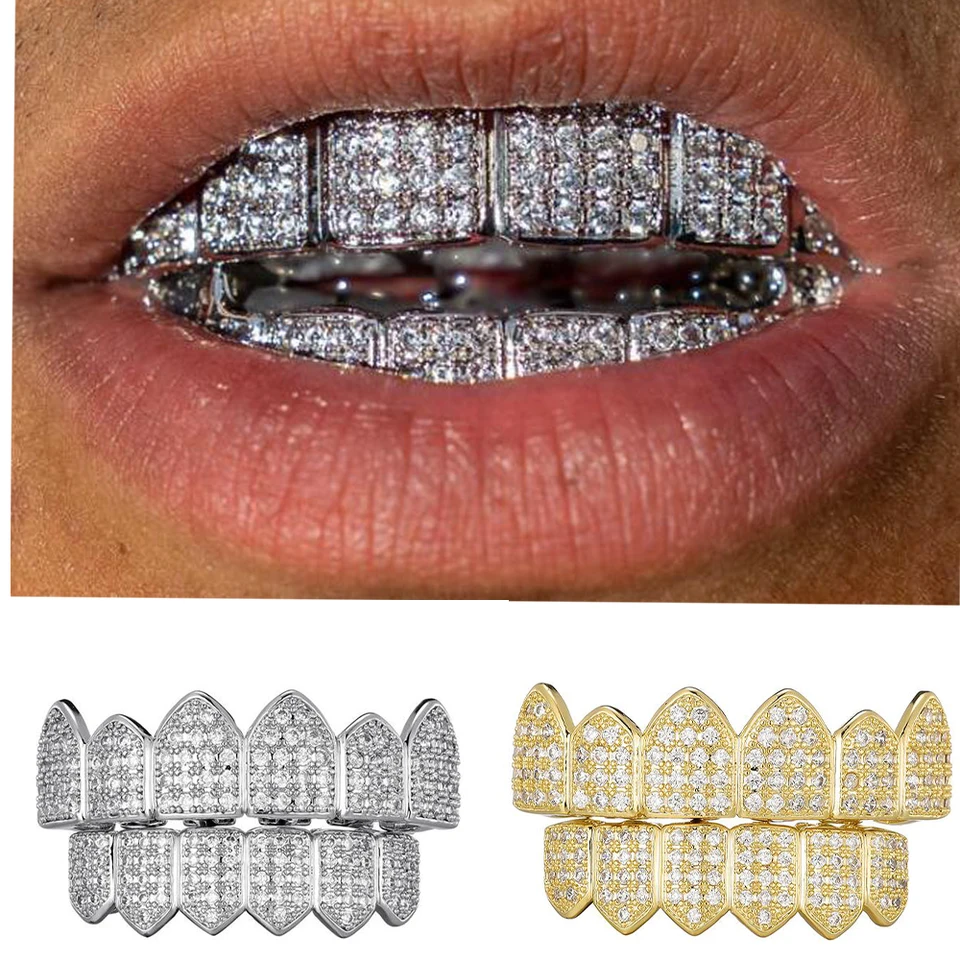 Feel Style Full Cz Zuby grilz súprava pre unisex kubické zirkónia kamenné horné spodné zuby grily grily balenie hip hop šperky pre mužov