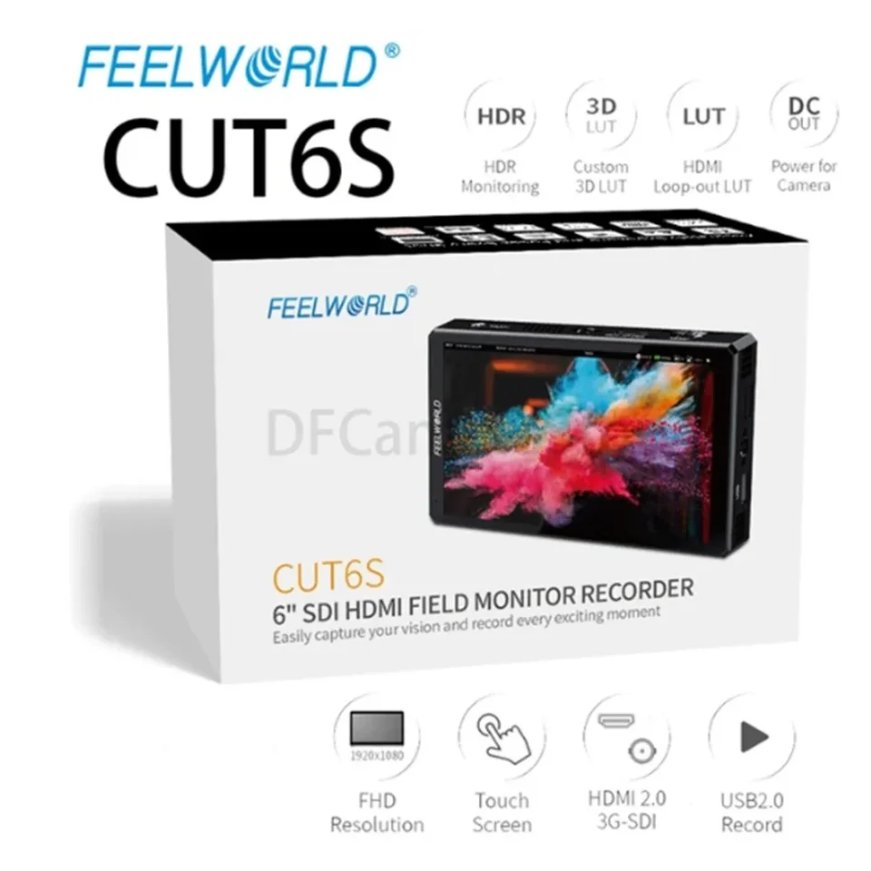 Feelworld Cut6 Cut6s 1920x1080 3D LUT Prenosný monitor 6-palcový dotykový obrazovka Video monitor Monitor Monitor Podpora IPS 4K HDMI-