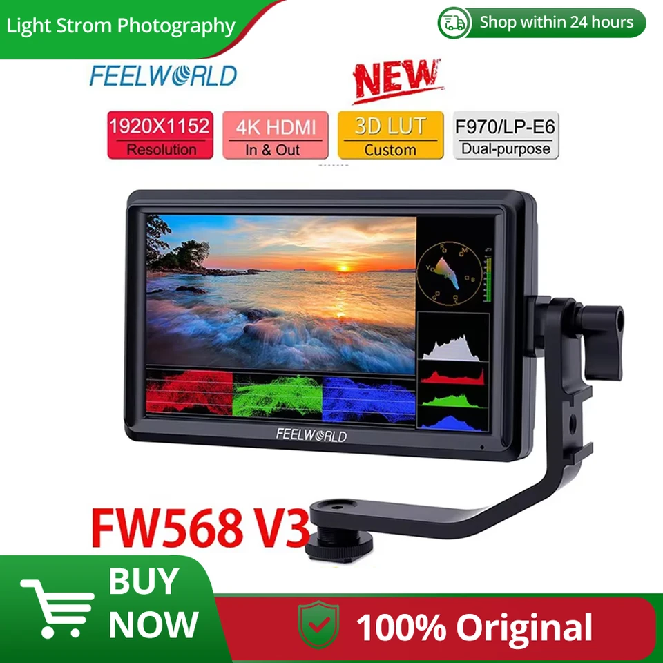 Feelworld FW568 V3 6 palcov 3D LUT DSLR DSLR Field Monitor IPS IPS plné HD1920X1080 Podpora HDMI výstup s nakloneným ramenom pre Gimbal Rig