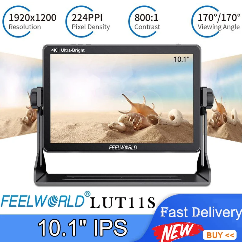 Feelworld LUT11S 10,1 palca 2000nit Ultra Bright IPS Touch Screen 3DLUT 3G-SDI DSLR Monitor fotoaparátu s napájaním F970