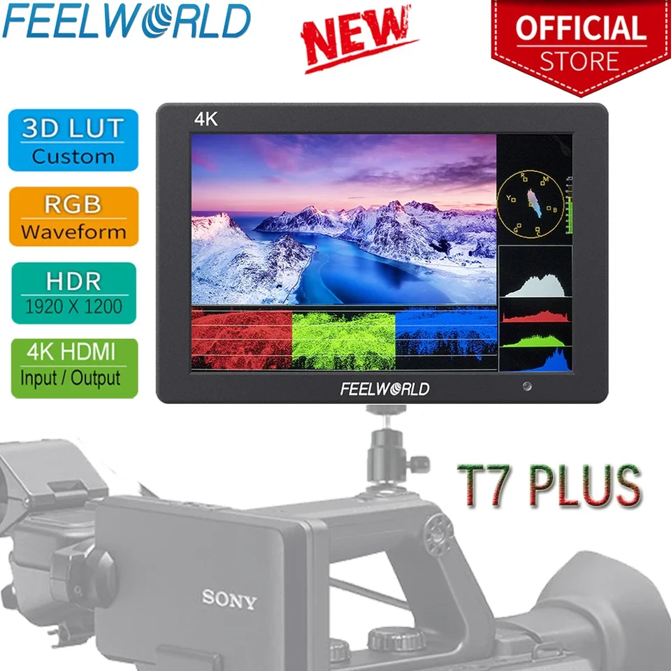 Feelworld T7 plus 7inch 3D LUT IPS 1920x1200 na kameroch Monitor hliníka Hliníkové bývanie 4K HDMI Vstup/ výstup na snímanie videa