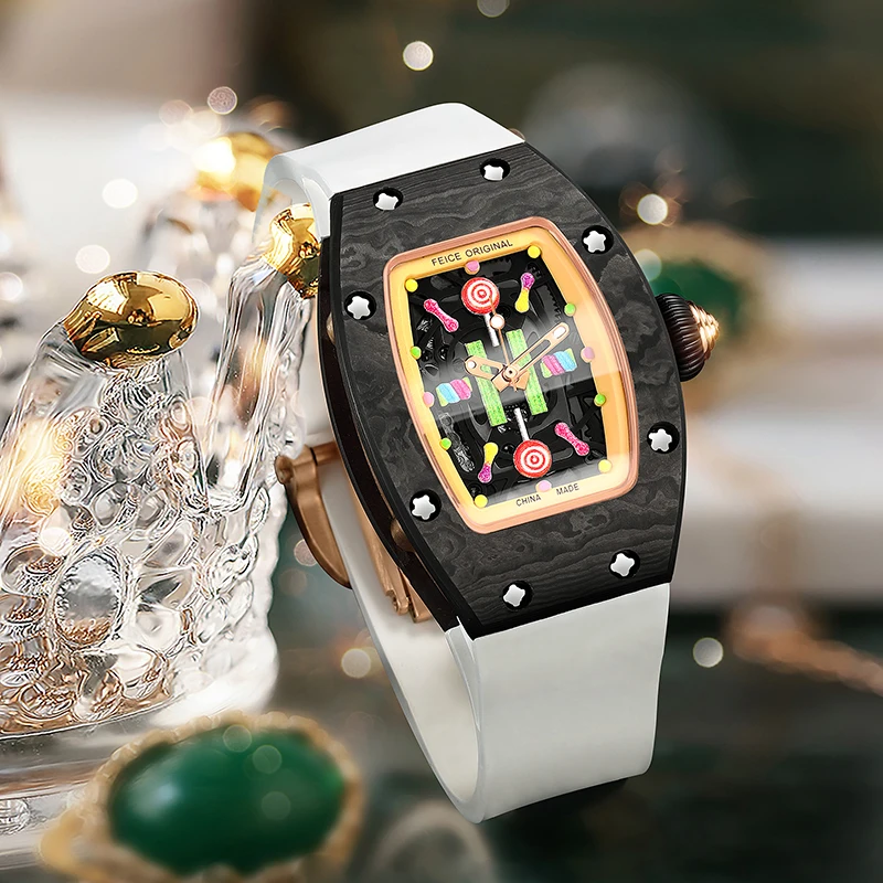 Feice Dámske automatické mechanické hodinky nepremokavé módne luxusné jednoduché hlavne hodinky Sapphire Watch Luminous Wristwatch Fm606