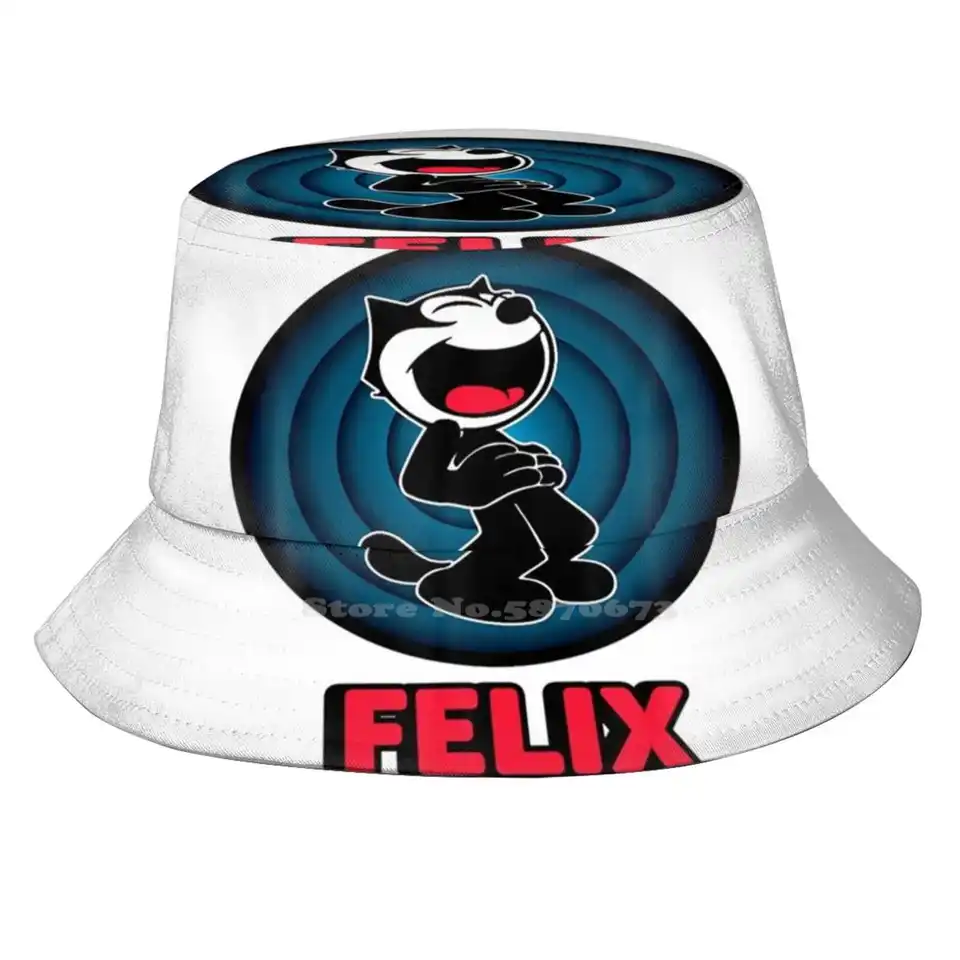 Felix Karikatúra mačka smejúca sa radostná šťastná retro retro unisex rybársky klobúky animácia čiapka