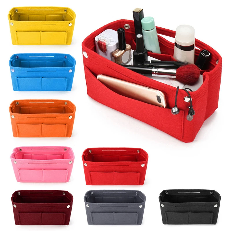 Felt Liner tote taška s viacerými vreckovými cestovnými make-upovými organizátormi prenosné dámske kozmetické tašky kabelka vrecko na veľkú kapacitu kabelku