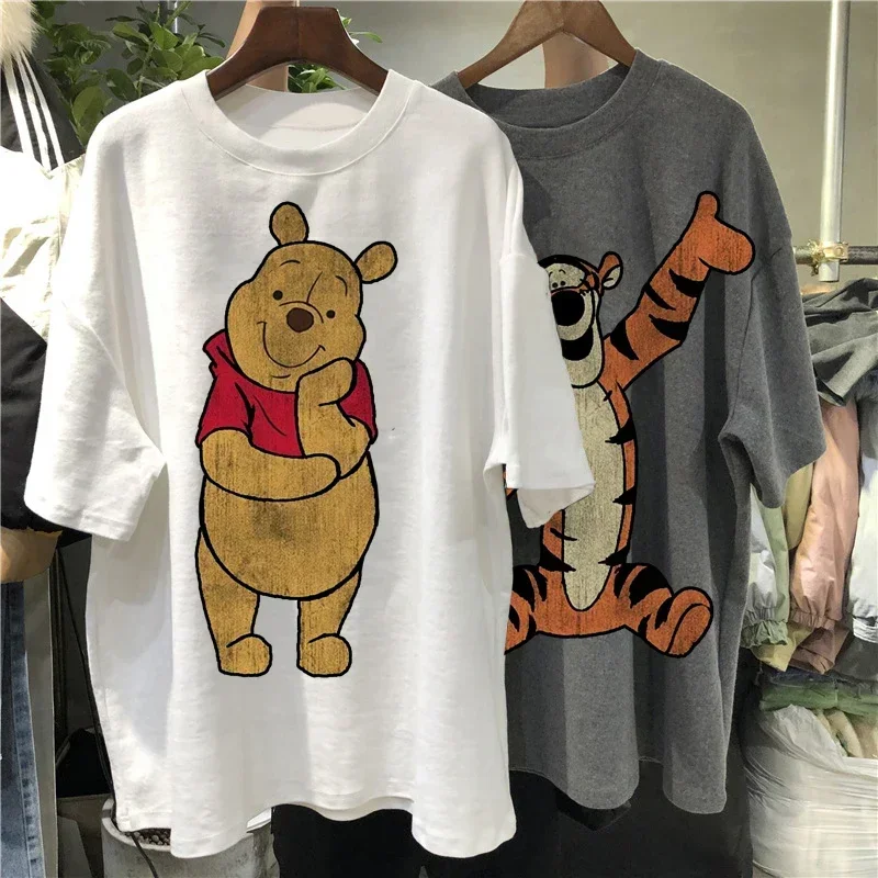 Femme nadmerné tričko kawaii tričko dámske topy topánky Winnie the Pooh tlače Príležitostné tričko s krátkym rukávom Y2K Gothic