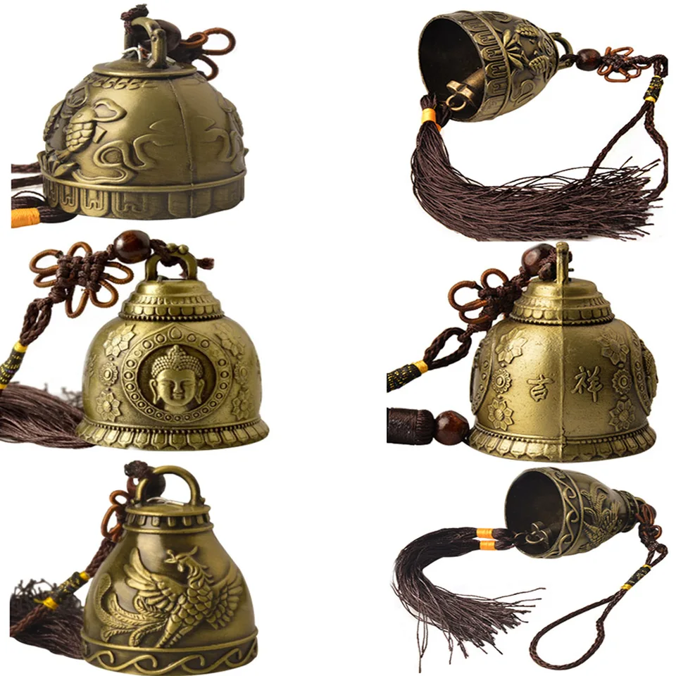 Feng shui bronzový zvonček požehnanie Veľa šťastia šťastie závesné veterné zvonkohry prívesok Buddha sochy vzory chrám požehnať