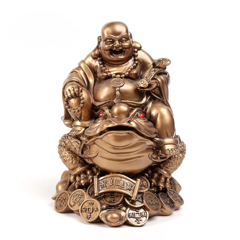 Feng Shui Resin Maitreya Buddha socha ropucha figurína peniaze bohatstvo bohatstvo Čínska zlatá žaba domáca kancelária šťastné darčeky