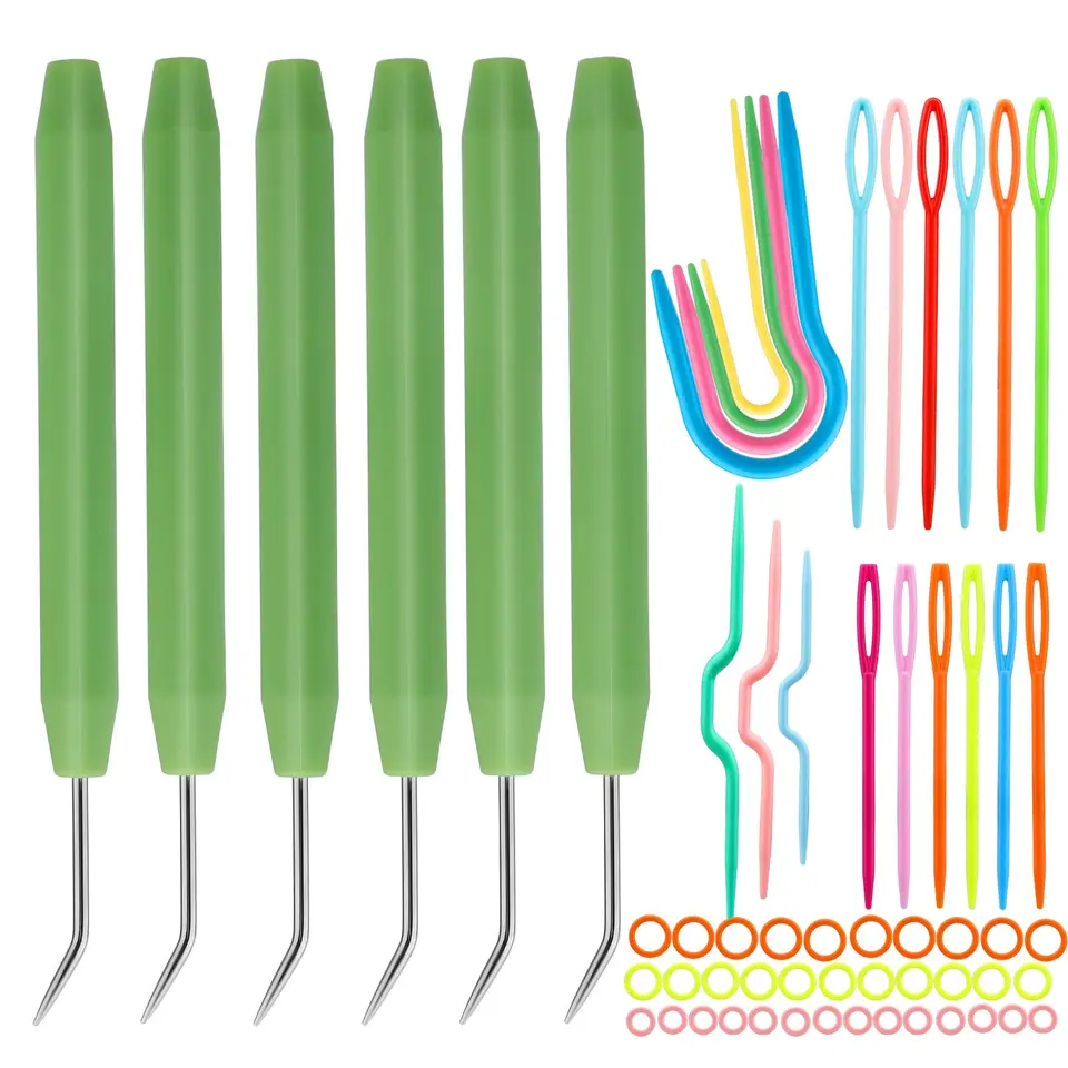Fenrry Loom Pletel Hook Set Green Crochet Hook Kit Kitting Plast Plastové držiaky na šitie s veľkým očným káblom Umerovatelia stehov