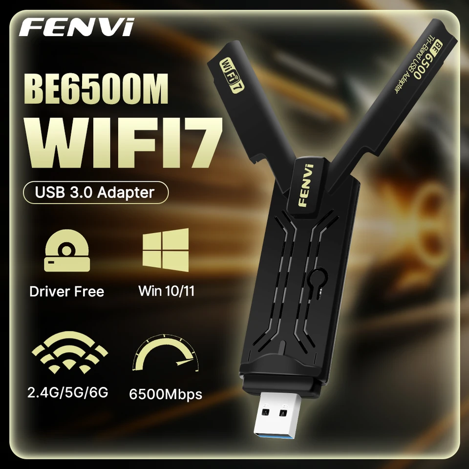 Fenvi WiFi 7 USB3.0 Adaptér BE6500 2,4G/5G/6GHz Tri-Band 6500Mbps 802.11be USB Wireless Card pre Win10/11 PC ovládač zadarmo