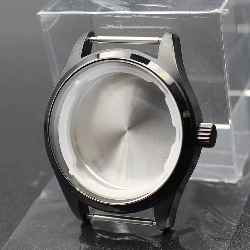 Fenya čierna 40 mm hodiniek Puzdro Príslušenstvo pre časti Purchory pre pohyb Seiko NH35 NH36 Brushed a leštené 33.6-34,30 mm