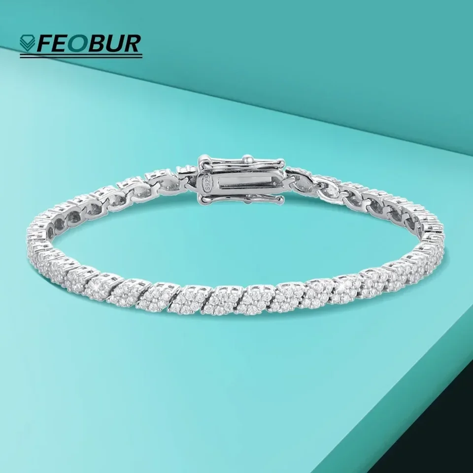 Feobur plné 1,2 mm moissanit tenisové náramky pre ženy S925 Sterling Silver pokovované 18k šperky Gra certifikované laboratórne náramok Diamond