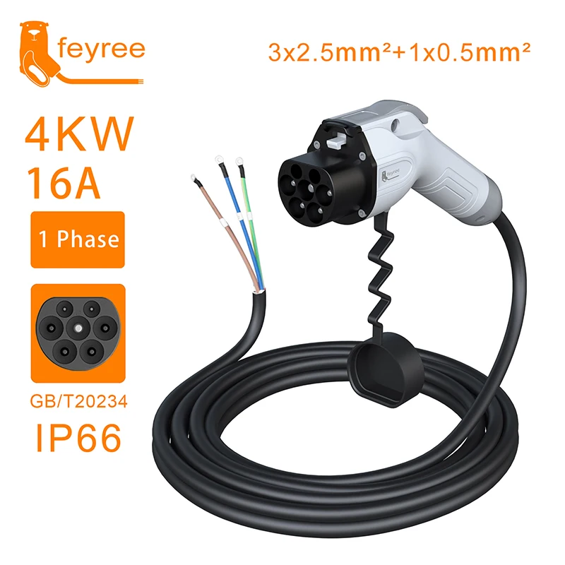 Feyree GB/T Plug EV nabíjačka kábel 5M 32A 7KW 16A 3,5 kW 1fázový 11 kW 22 kW 3 fáza pre elektrické vozidlo na nabíjačku automobilu