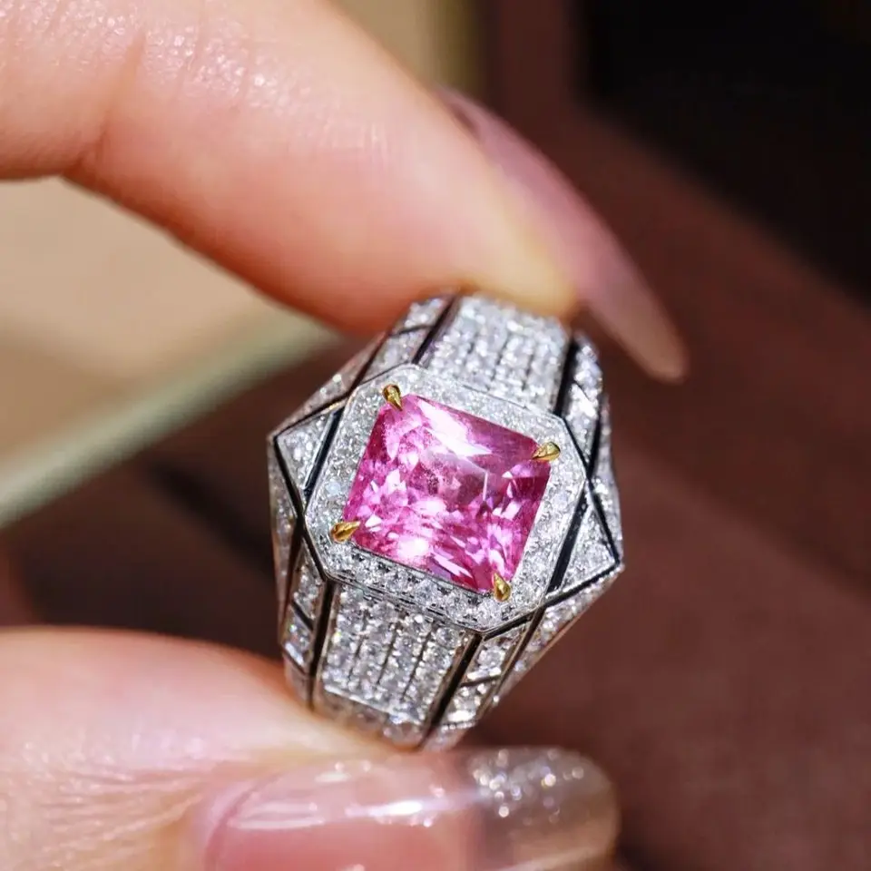 FH24 Solid 18k biele zlato bez tepla prírodný ružový zafír 2.54ct Gemstones Diamanty Stones Diamonds prstene prsteň jemné šperky