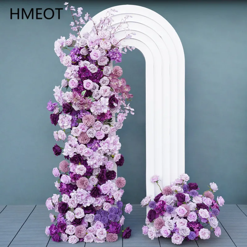 Fialová 5D svadobné pozadie kvetinové aranžmány umelé ružové hydrangea pompoms kvetinové rady oblúk dekora