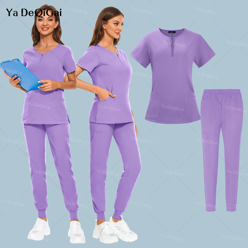 Fialová chirurgická uniformná žena Set zdravotná sestra oblečenie kozmetické salón pracovné odevy Clinical Scrub Top+Pant Spa Doctor Ošetrovateľský oblek
