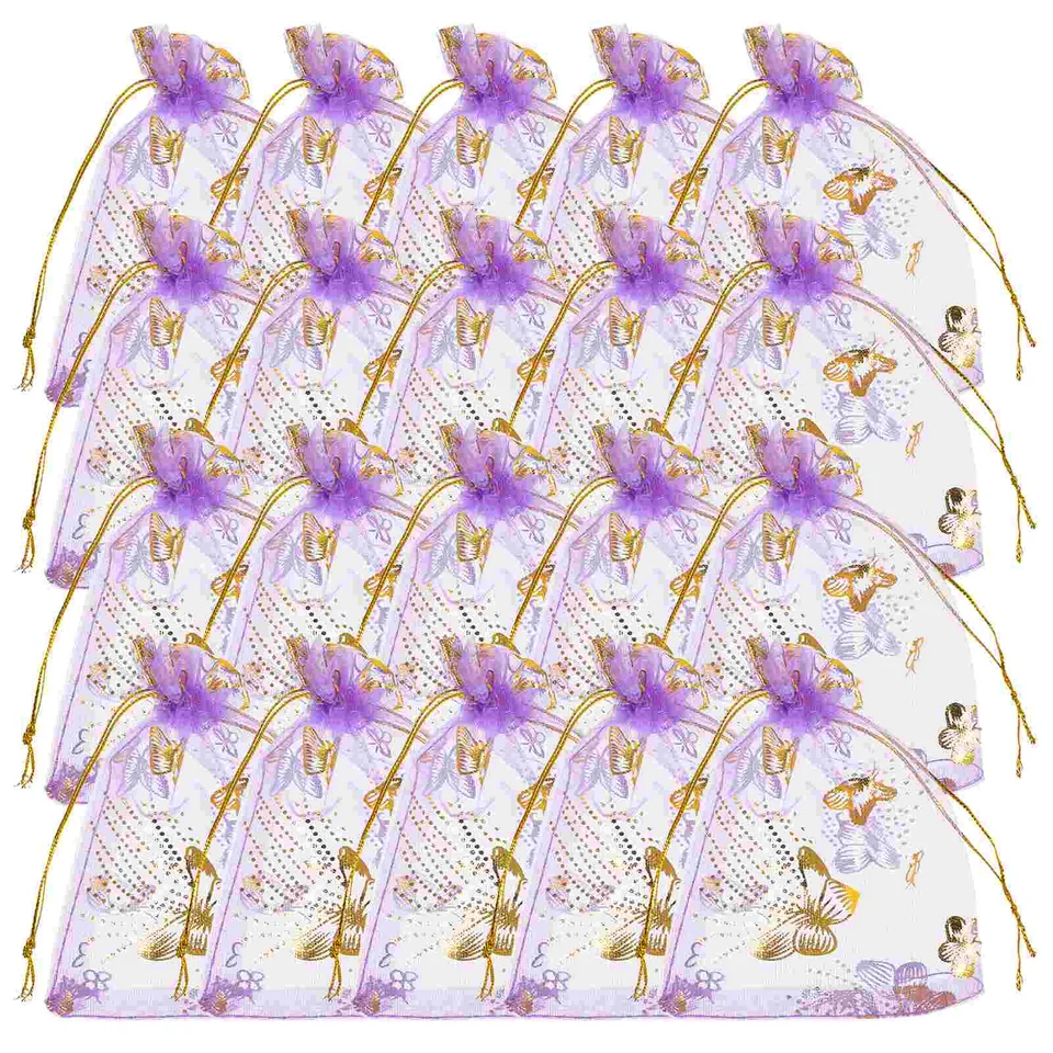 Fialová motýľ bronzing Organza Gift Bag Slesk Pieskové cukrovinky Balenie 50ks (fialové bronzing) Tasky