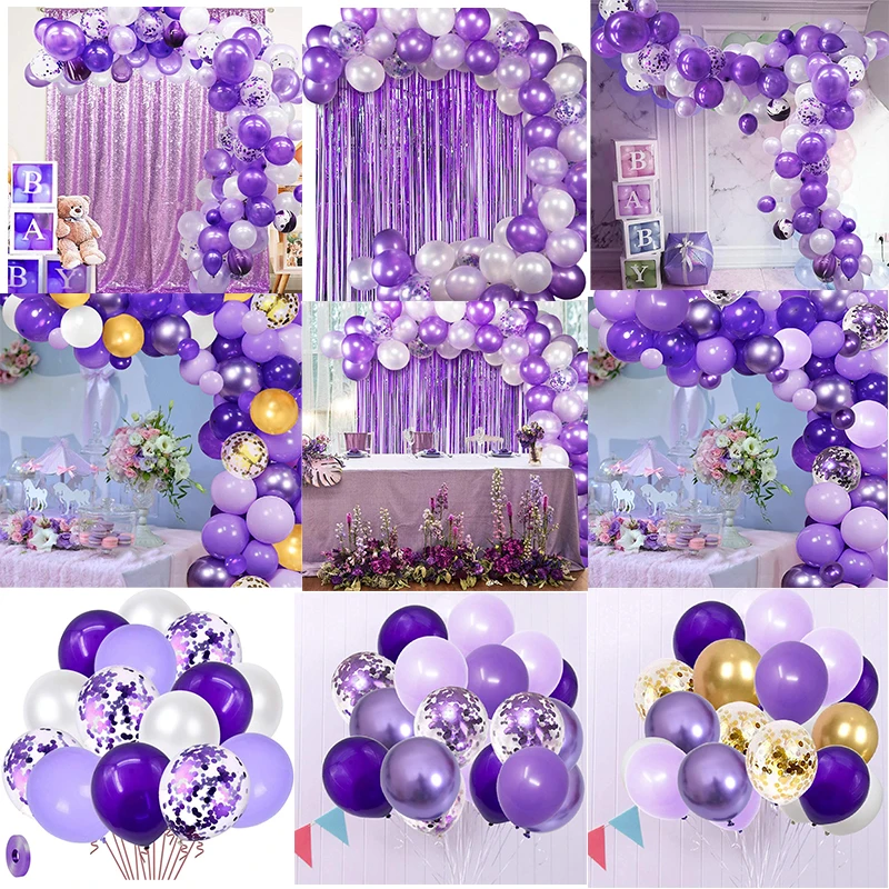 Fialové balóny Garland Arch Kit Chrome Metallic Confety Fialové balóny súpravy na svadobné narodeniny promócie Partice dekorácie