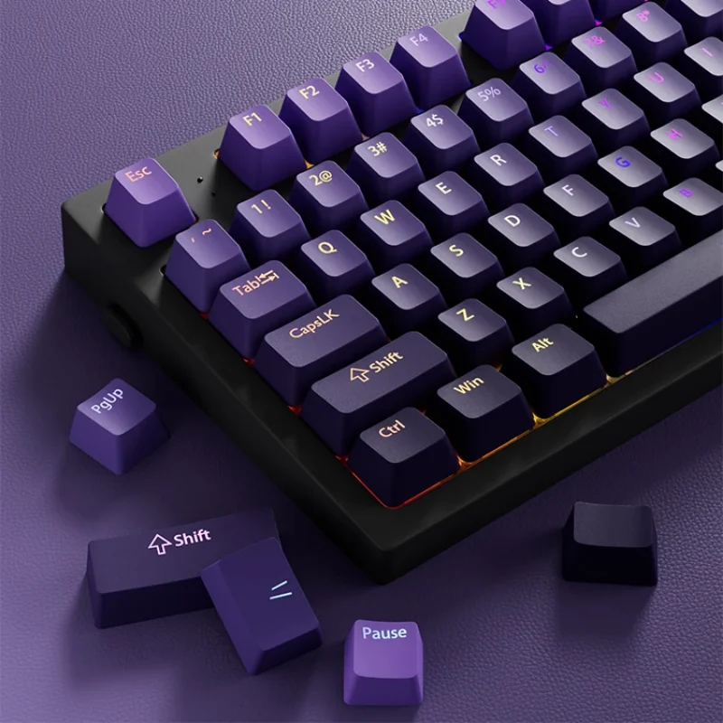 Fialový plynový donglai je gravírovanie svetla PBT Postupná zmena Keycap Tarantula F87 Mechanická klávesnica výška OEM