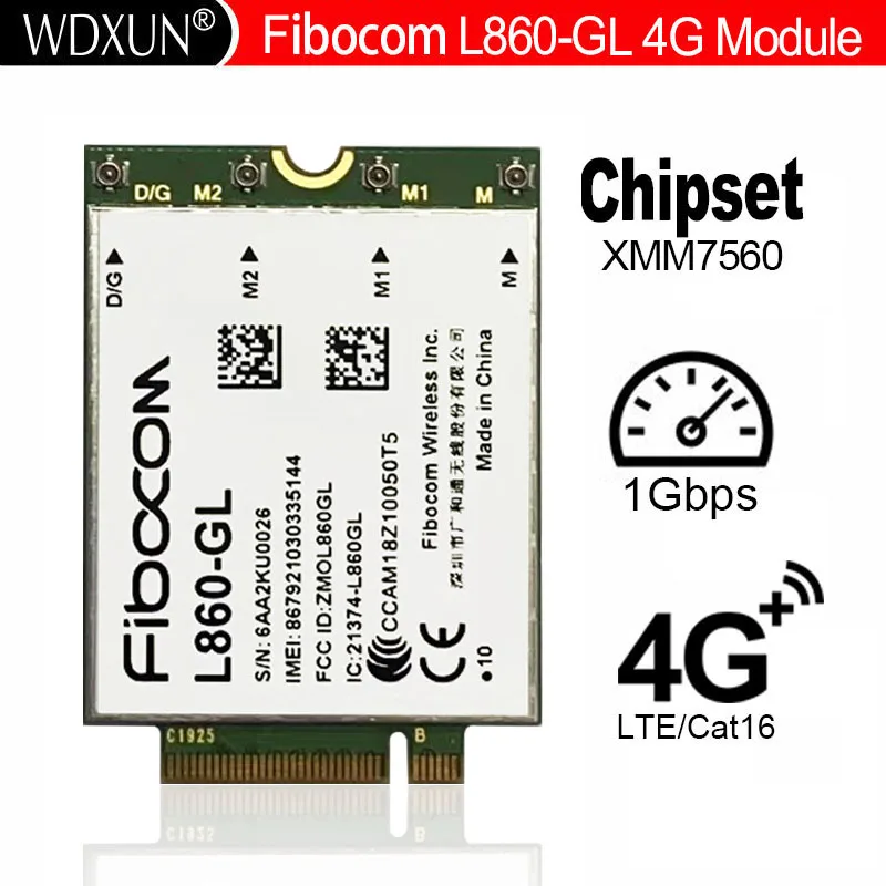 FIBOCOM L860 L860-GL LTE FDD TDD CAT16 1 GBPS DL CELULLULLATURE MODUL CHIPSet Intel XMM 7560 LTE-A PRO PRE Windows 10 Linux