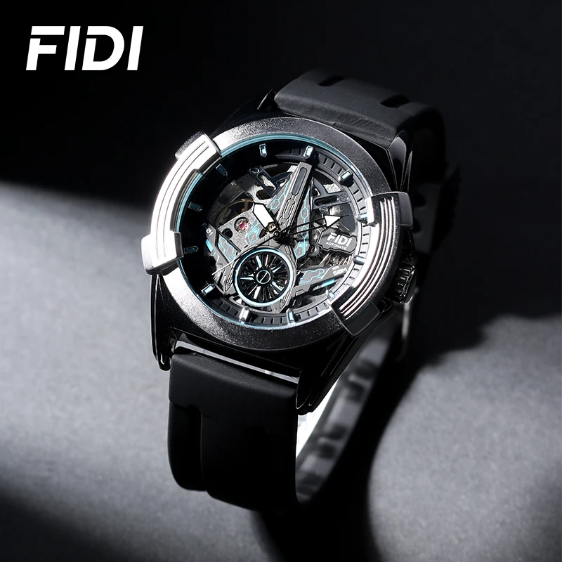 Fidi vysokokvalitné luxusné dutiny plne automatické mechanické pánske hodinky Vodotesný silikónový remienok Man Watch FD114