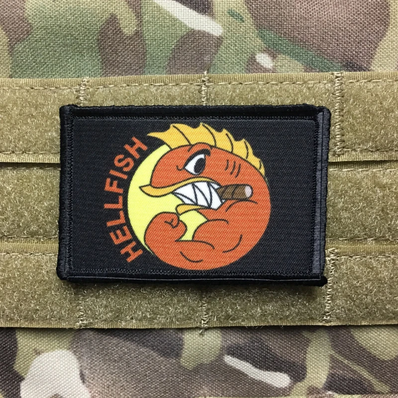 Fighting Hellfish Tactical Patch vyšívacie háčiky a slučku Znak Funny Tactical Fish morálky Odznak Vojenské vlajky batohové nálepky