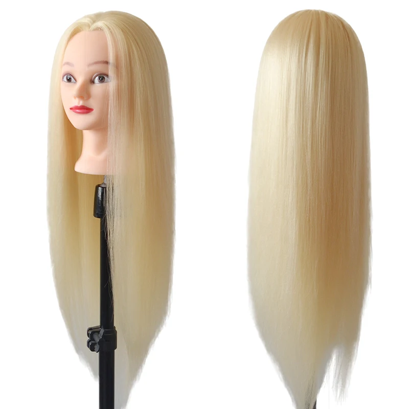 Figurína hlavy s dlhou blondínkou bielym 100% Vysokotextové vlasy Vlasy pre bábiky hlava na pletenie Hairstyle Practice s darčekom zadarmo