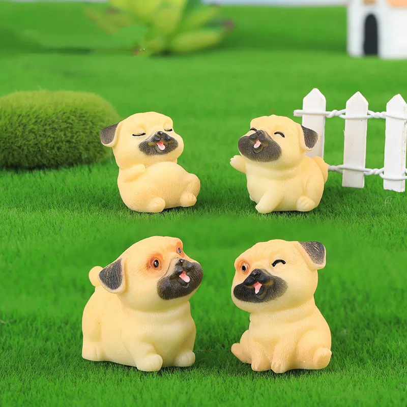 Figurína miniatúrna roztomilá karikatúra mops mops psom mikro krajina Živinky ozdoby pre domáce dekorácie kawaii šteniatko dekorácie