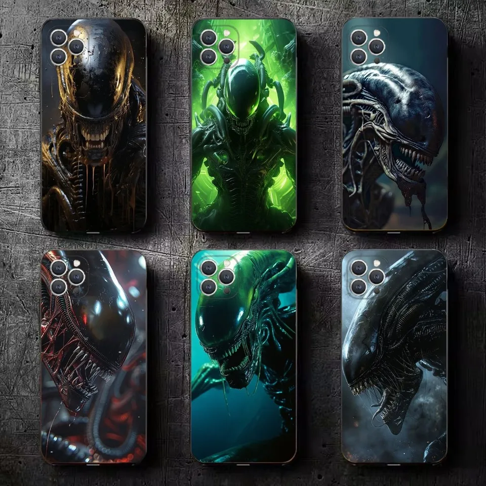 Film A-ALIEN XENOMORPH PANECE PASE pre iPhone 15,14,13,12,11, plus, Pro Max, XS, X, XR, SE, MINI, 8,7 Soft Silikone Black Cover
