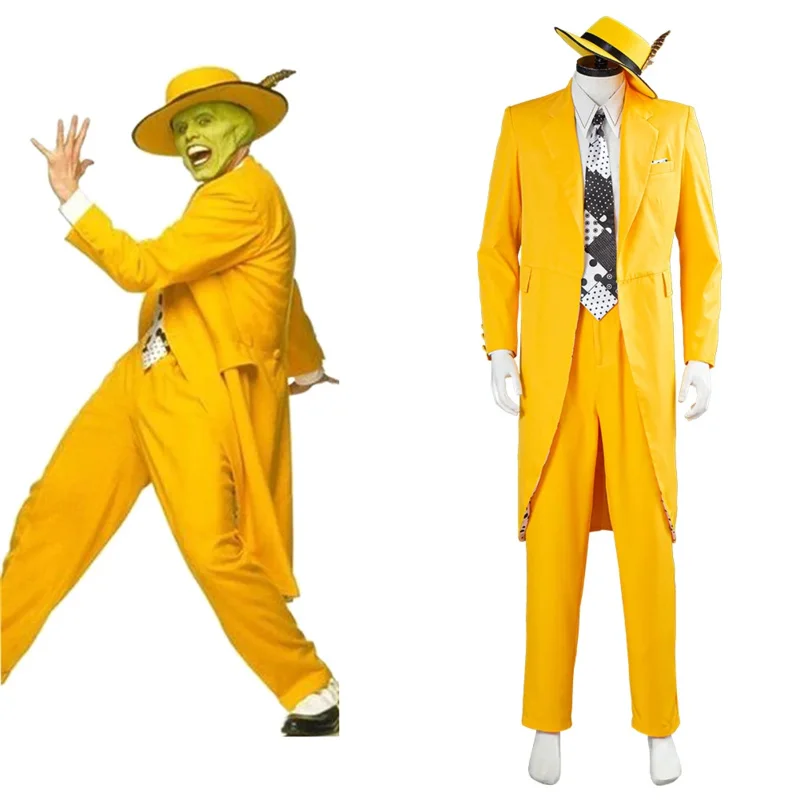 Film a televízia Maska Jim Carrey Cosplay kostýmy nastavené unisex dospelý žltý oblek Uniforma oblečenia Halloween Carnival Dress Up Party