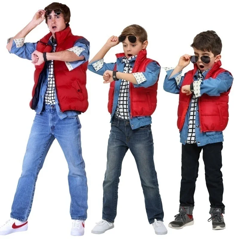 Film Back to the Future Cosplay bunda Jr Marlene Seamus Marty McFly Red Cotton Vesta Dospelé deti Halloween Karneval kostým A3671