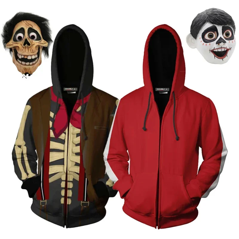 Film Coco Miguel Riveras Hoodie Cosplay kostýmy Men Ženy Hector Rivera bunda mikiny maska ​​MB14