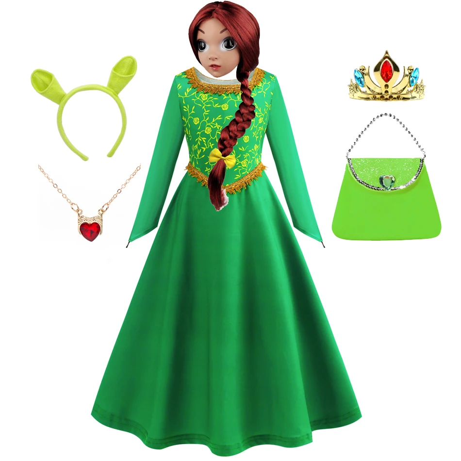 Film fiona cosplay kostým plné súpravy zelené šaty uniforma pre deti outfit halloween karnevalové večierky Performance odevy roleplay