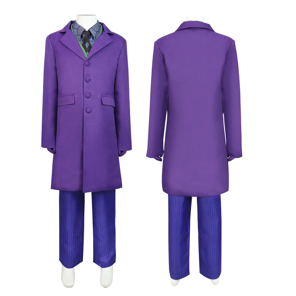 Film Joker Cosplay kostým Dark Knight Horro Heath Ledger Purple bunda Full Sets Deti oblek Halloween Carnival Party Oblečenie