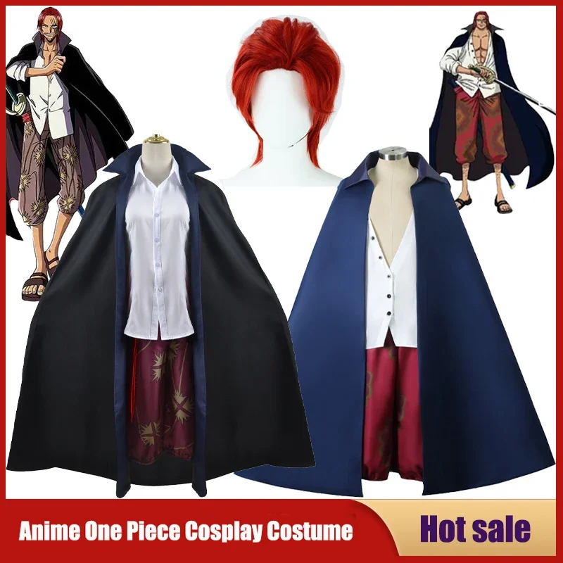 Film Red Shanks Cosplay Anime One Piece Cos Costumes Dospelí muži Cloak Karneval Party vianočné červené vlasy Piráti parochňa Plné oblečenie