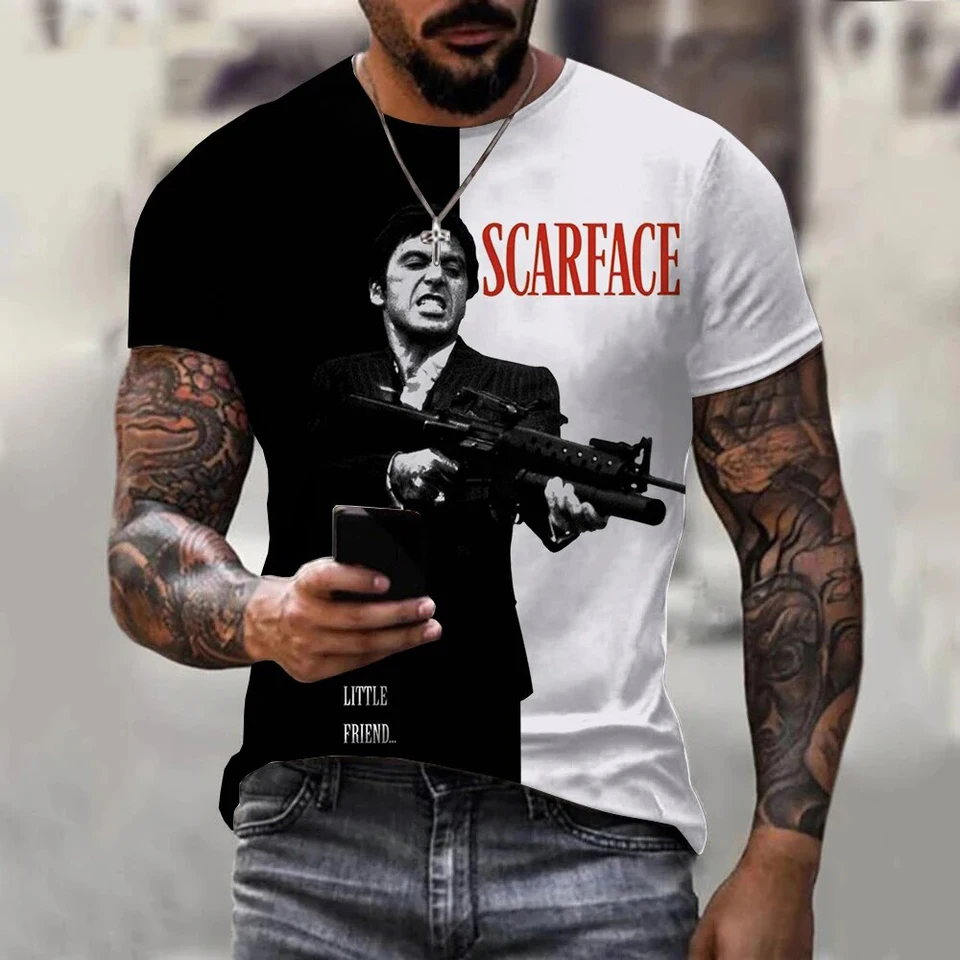 Film Scarface 3D tlačené tričká Streetwear Men Dámske módne nadmerne veľké rukávy tričko o ne-neck