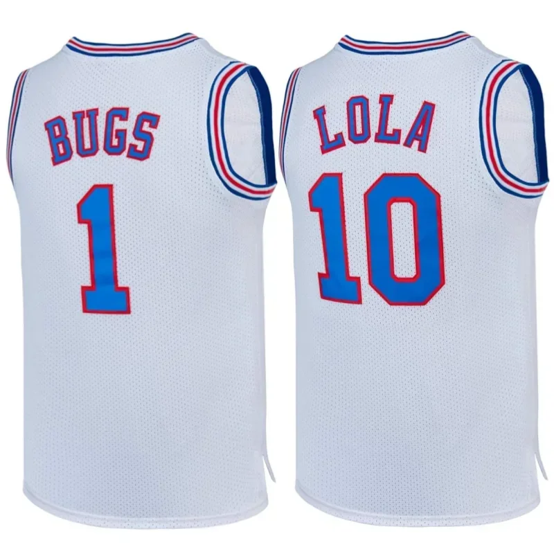 Film Space Jam Jersey Bugs # 1 Lola basketbalové dresy muži rukávy melódia družstvo Priedušné rýchle sušenie športového šijacieho košele biele M1
