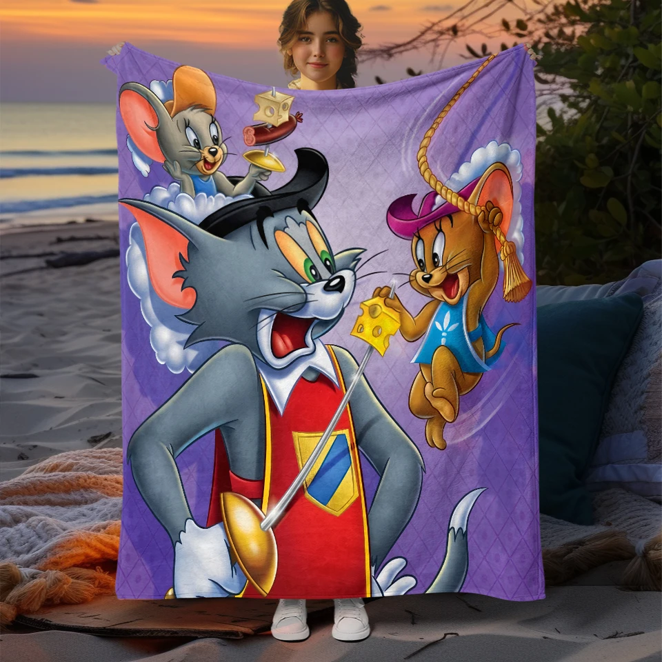 Film Tom a Jerry Cartoon vytlačené veľké jemne teplé flanelové hádzanie prikrývky.Sofa, kemping, vonku, spálňa, cestovanie, piknikové prikrývky.