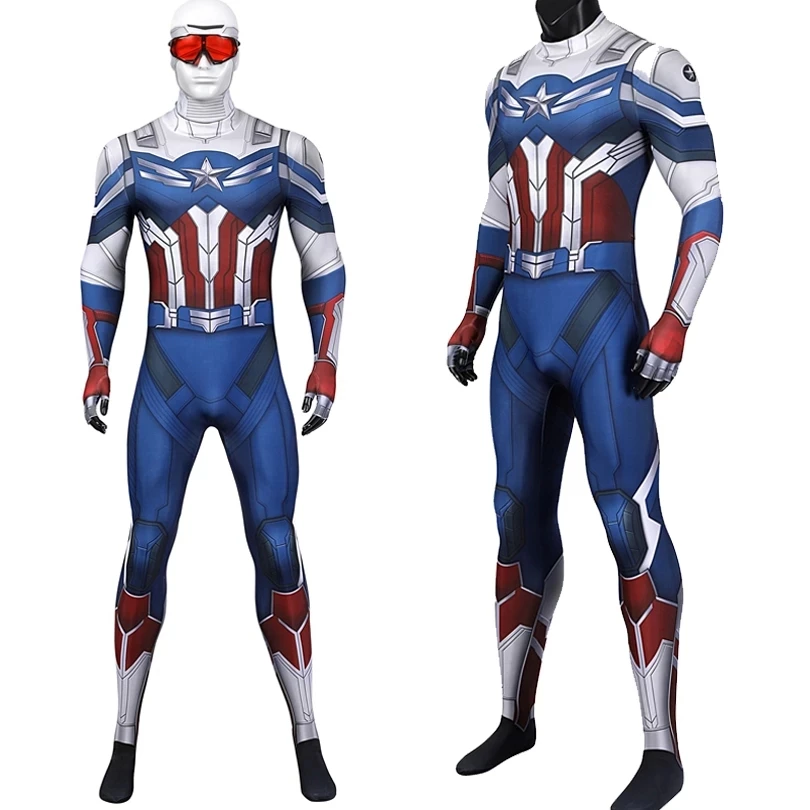 Filmový hrdina Falcon a Winter Soldier Falcon Cosplay kostým roly hranie outfit halloween pruhy BodySuit s maskou okuliare