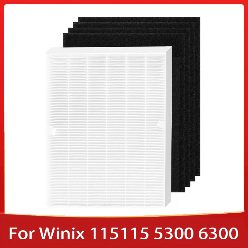 Filtre čističa vzduchu 1pc HEPA filter a 3ks uhlíková bavlnená súprava výmeny pre Winix 115115 5300 5300-2 6300 6300-2 P300 C535