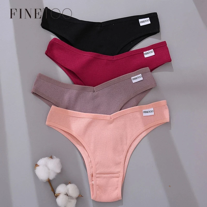 FINETOO Cotton Brazílske nohavičky Ženy Sexy V pás G-String spodná bielizeň Žena T-back spodky