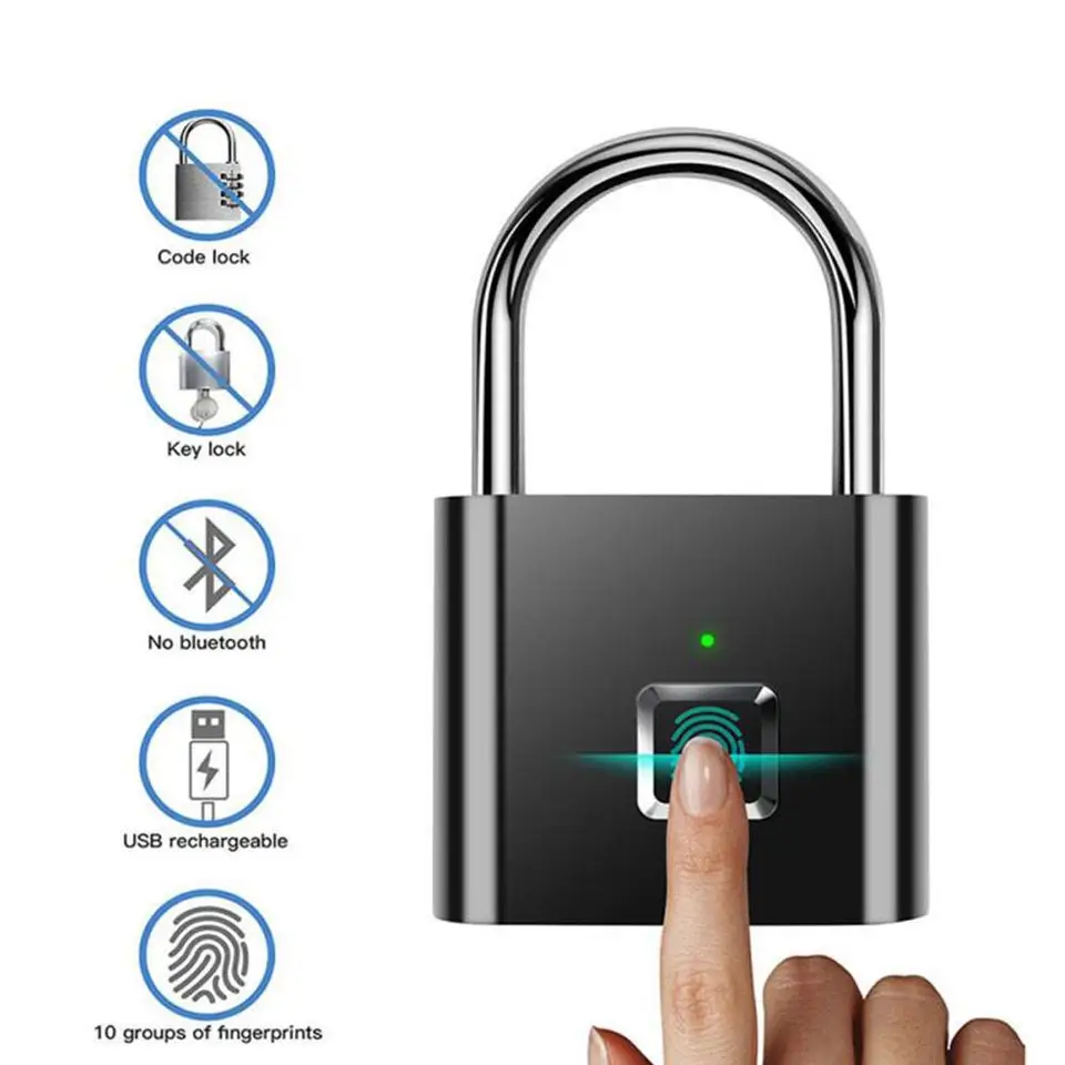 Fingerprint visiaci zámok proti krádeži vodotesného bezkľúčového nabíjania nabíjania prenosný visiaci zámok USB prenosný box Digital lo o4b8