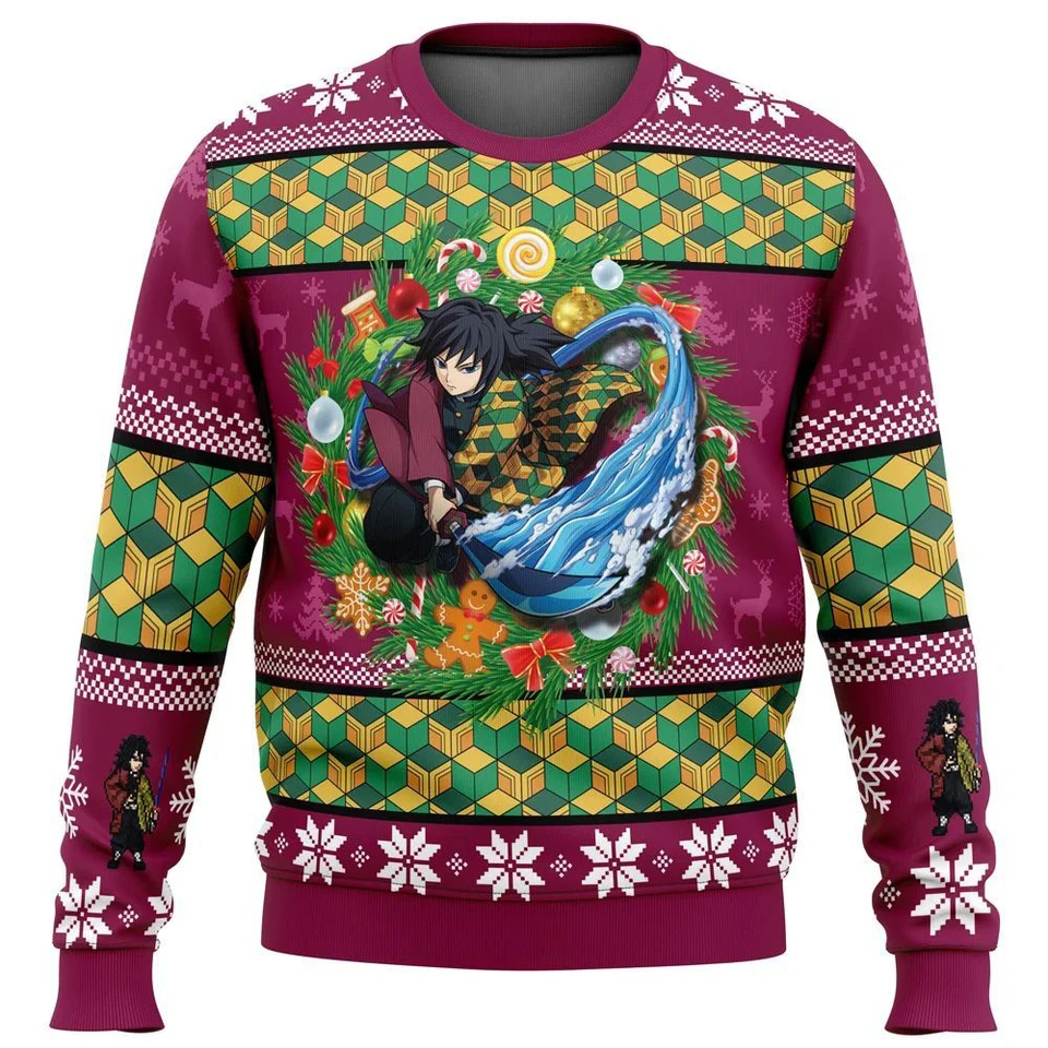 Fire Rengoku Demon Slayer vianočný sveter darček Santa Claus Pullover Men 3D mikina a top jesenné a zimné oblečenie